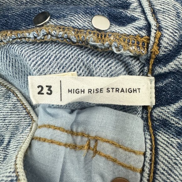 PacSun High Rise Straight Button Fly Raw Hem Womens size 23 Blue Denim Jeans - Picture 3 of 5